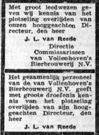 Overlijdensberichten J.L. van Reede (1947)